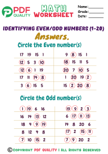 odd even worksheet (1-20) Answers